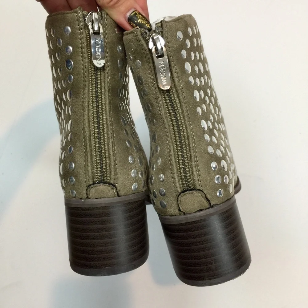 Mackin J Khaki Silver Studded Booties Size 7